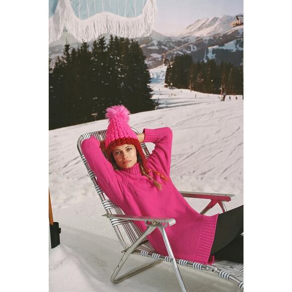 Callahan Cable Knit Sweater Dress Size XL Hot Pink Mini Colorful Anthropologie - Picture 3 of 12